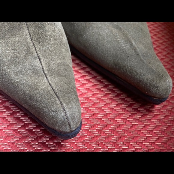 Olive Suede Zip Ankle Booties - Picture 12 of 15